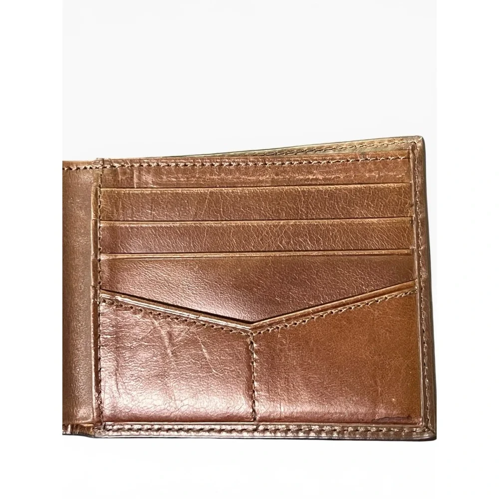 Fossil Genuine Leather Bifold Wallet - Distressed Caramel Brown